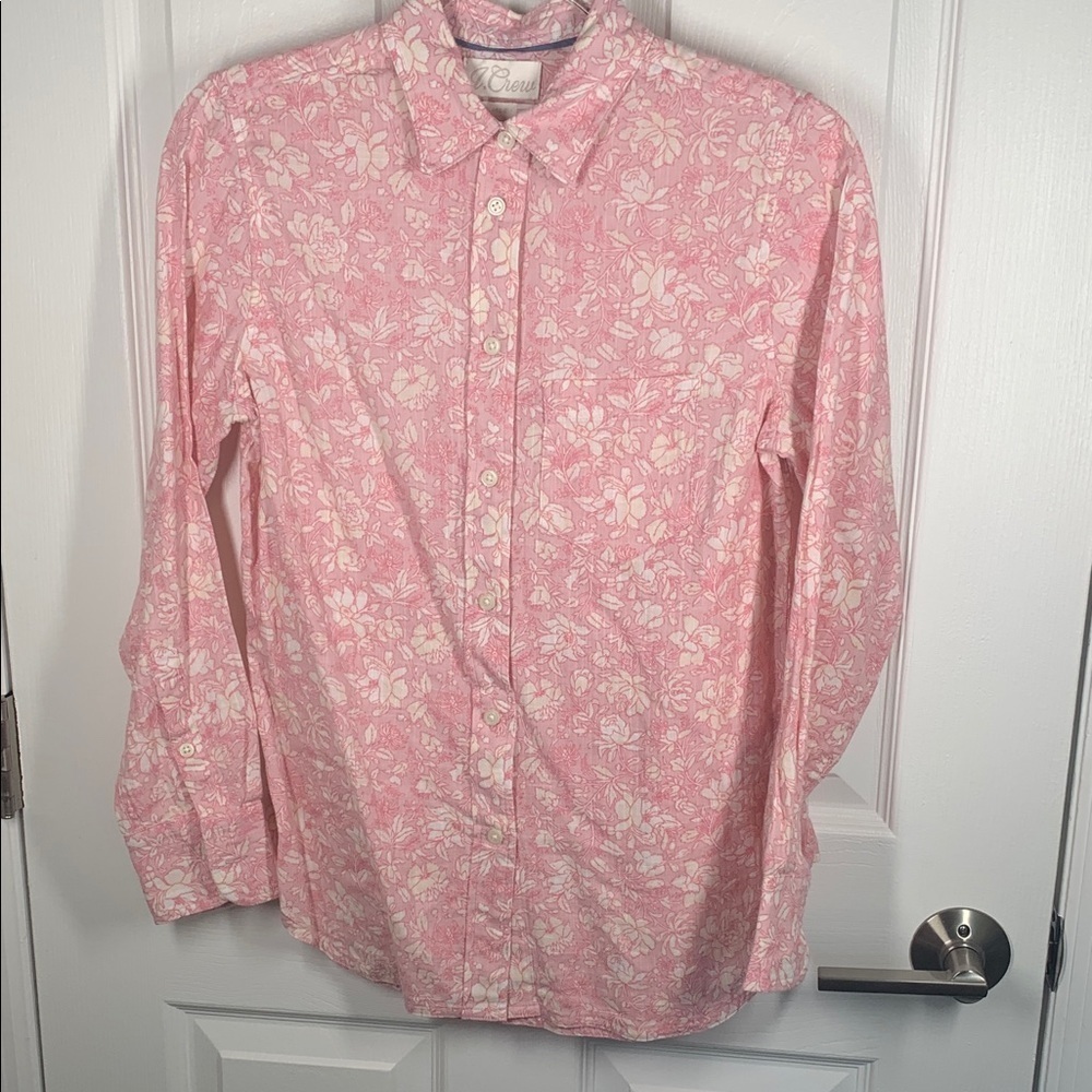 J Crew pink cotton floral button down shirt size 0